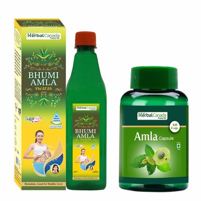 Harc Herbal Canada Bhumi Amla Juice(500ml) + Amla Capsules(60 Capsules) || Healthy Combo Pack