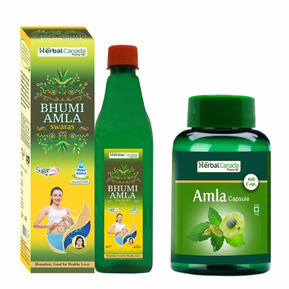 Harc Herbal Canada Bhumi Amla Juice(500ml) + Amla Capsules(60 Capsules) || Healthy Combo Pack