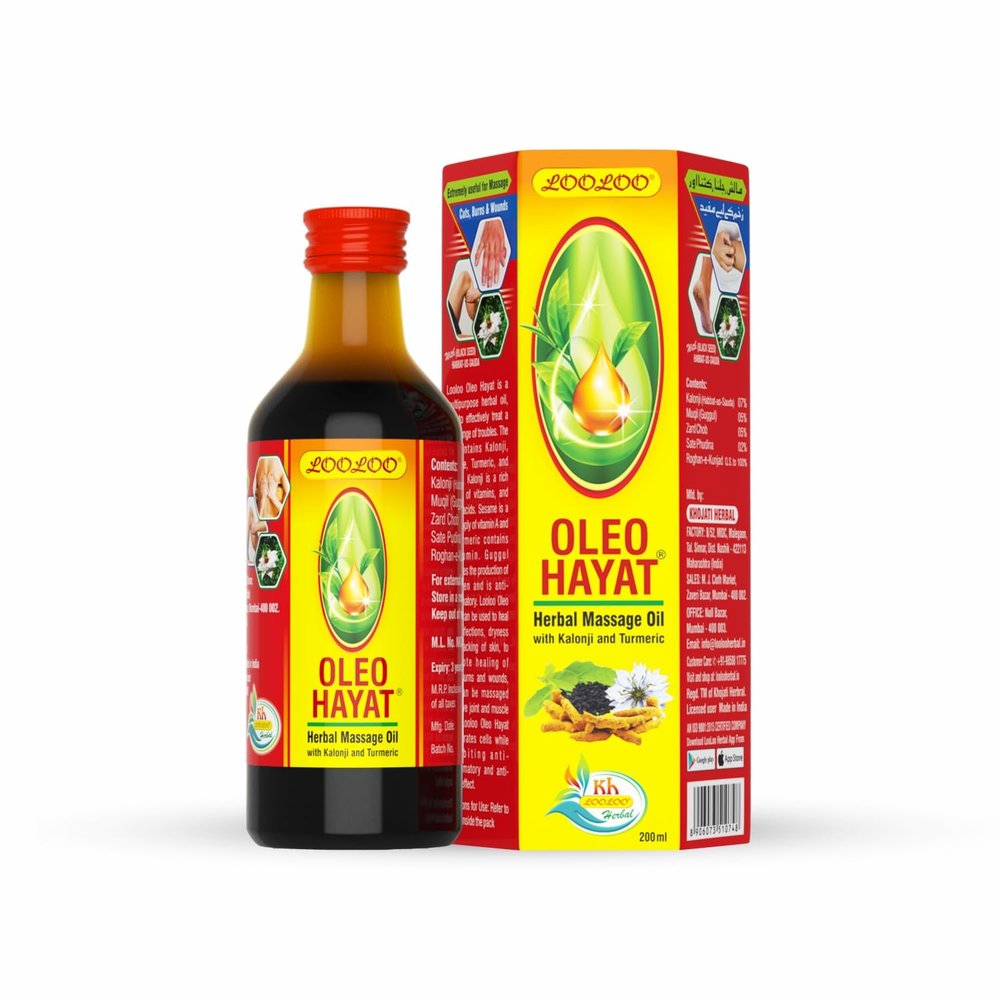 LooLoo Oleo Hayat Herbal Massage Oil |Kalonji & Turmeric | Repairs The Skin - 200ml
