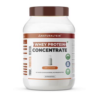NATURALTEIN Natural Whey Protein Concentrate 1 kg (Unflavoured) | 24 g Protein per 30 g Serving | Naturally Flavoured, Non-GMO | No Artificial Sweeteners | Light, Smooth & Easy to Digest