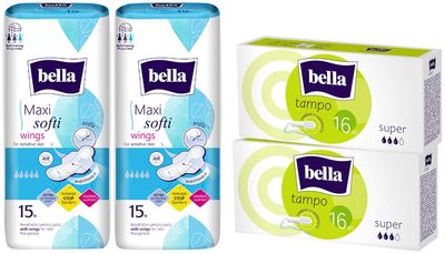 Bella Tampo Super Easy Twist - 32 Pieces & Bella Maxi Soft Wings Classic Sanitary Pads - 15 Pieces (Pack of 2)