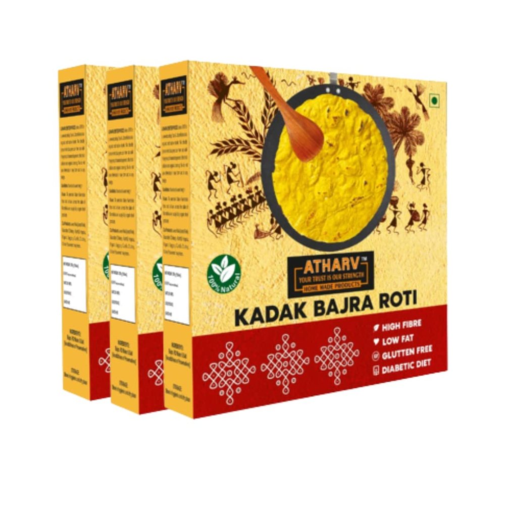 ATHARV HOME MADE PRODUCTS Khadak Sajje(Bhajra)RotiIReady To Eat(Pack Of 3-10 Piece Each Box)I750 Gram