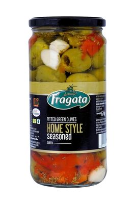 Fragata Home Style Pitted Green Queen Olives Seasoning with Red Pepper,Garlic,Oregano & Rosemary -670g