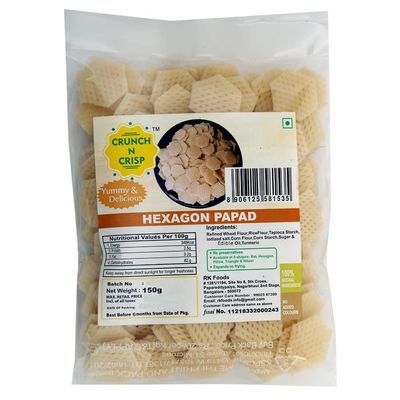 Crunch N Crisp,Health For Your Traditional Snacks Crispy Hexagon Papad (150 Grams)