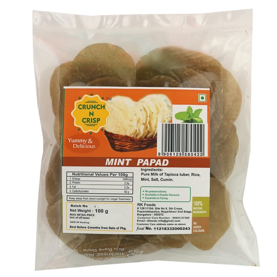 Crunch N Crisp Health For Your Traditional Snacks Sago Mint Papad (100 Grams)