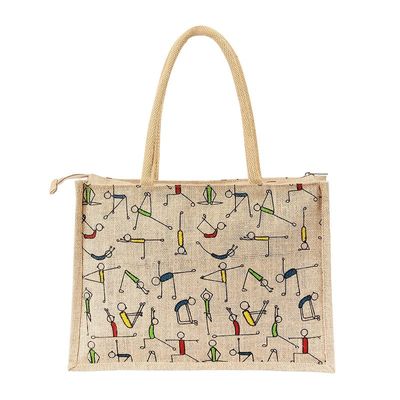 SAINIK'S - ACCESS TO QUALITY Jute Yoga Print Bag with top Zipper Big Size 1 Bag
