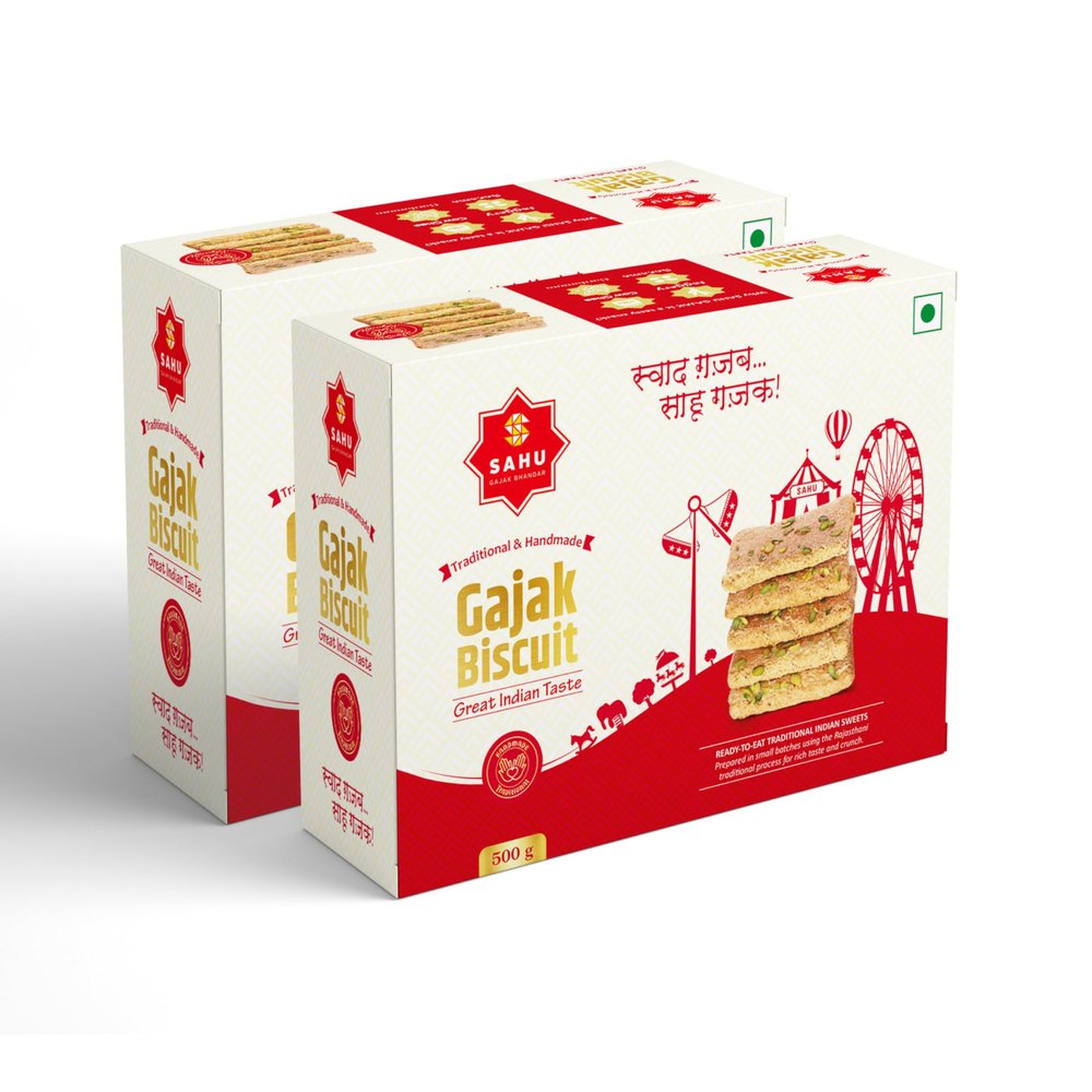SAHU GAJAK BHANDAR Gur Ki Khasta Gajjak 1000g (2 x 500g Boxes) | Sesame Chikki Snacks | Til Patti | Gud Gachak | Indian Mithai | Handmade | No Preservatives
