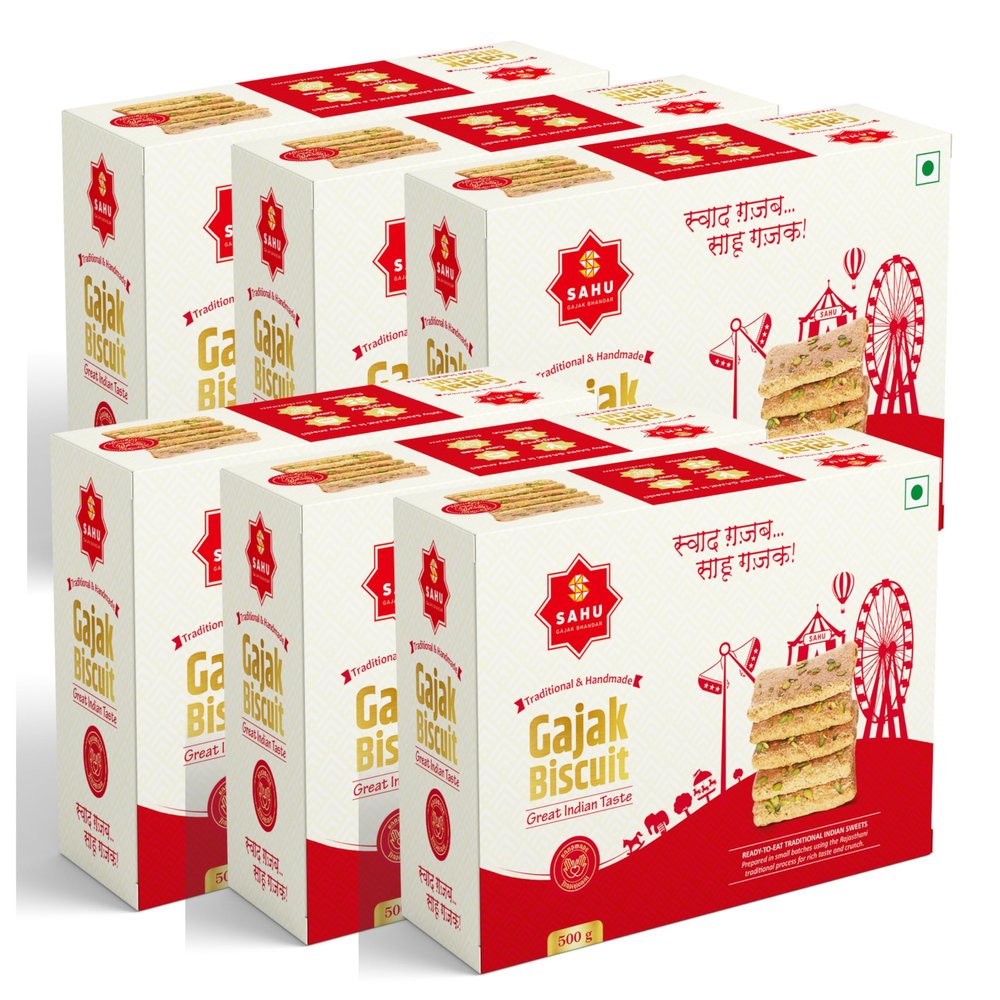 SAHU GAJAK BHANDAR Gur Ki Khasta Gajak 3kg (6 x 500g Boxes) | Sesame Chikki Snacks | Til Patti | Gud Gachak Mithai | Traditional Rajasthani Sweets | No Preservatives or Artificial Colors