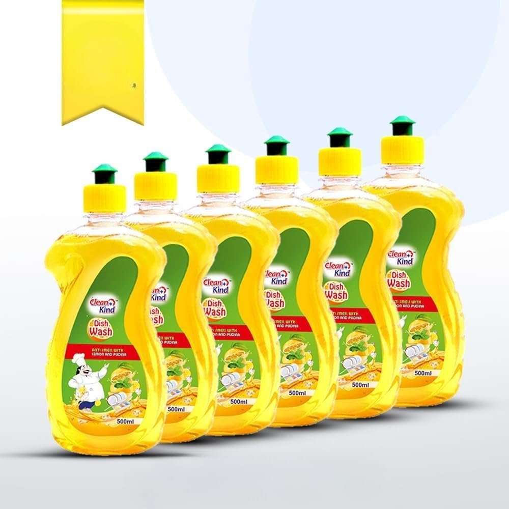 Cleankind Dishwash Gel | Pack of 6 500ml Dish Cleaning Gel | Liquid Kitchen Soap | Leaves No Residue | Regular Kitchen Use / 500ml x 6