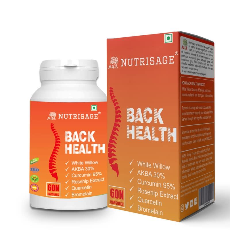 Nutrisage Back Health, Spine and Disc, Back Pain Relief with 9 Potent Herbs - All Natural, Help Relieve Back Pain, Spondylitis,60 Veg Capsule