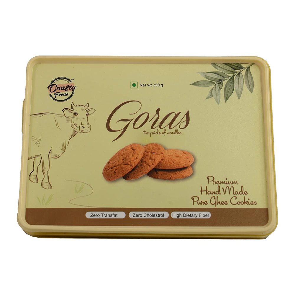 Crafty Foods - The Ingredient of Love - Goras Handmade Pure Ghee Cookies - Cashew Flavoured Best Tasty Teatime Snacks, Healthy & Nutritious 100% -Pack-(4), 250 Grams