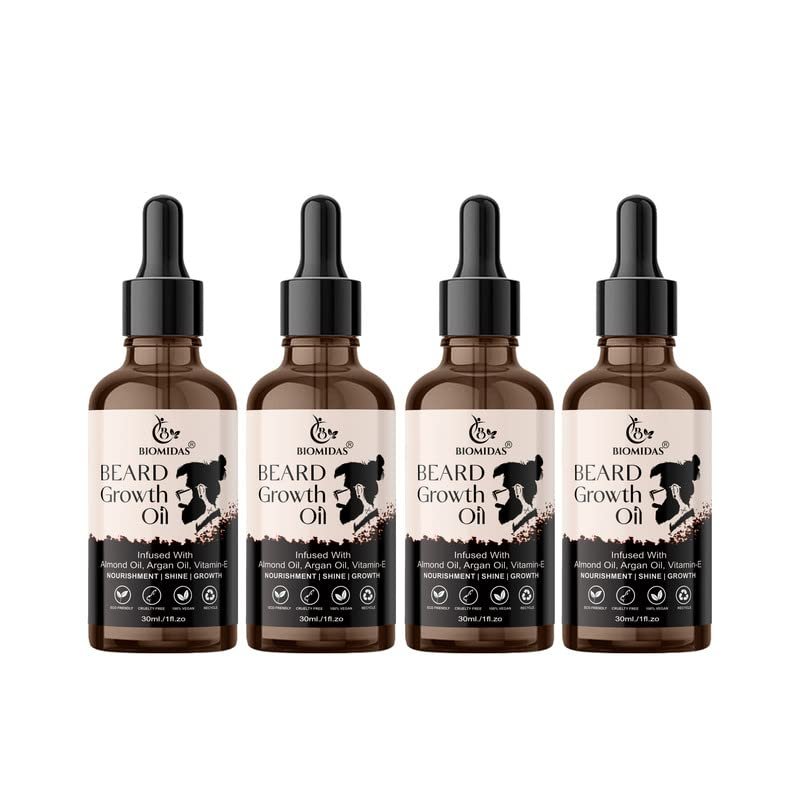 Biomidas Beard Booster Growth Oil, For Men Infused With The Power Of Almond & Tea Tree Extract For Shiny & Healthy Beard Growth 120 ML
