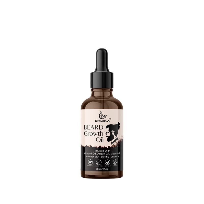 Biomidas Beard Booster Growth Oil, For Men Infused With The Power Of Almond & Tea Tree Extract For Shiny & Healthy Beard Growth 30 ML