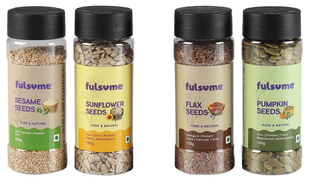FULSOME - Seeds Cycling Seeds Combo - Roasted Combo (Sesame, Sunflower, Flax, Pumpkin) - To Enhance Hormonal Balance and Improve Menstrual Health for Women.