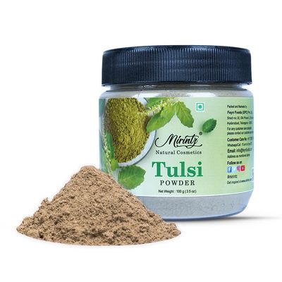 Mirintz 100% Natural Tulsi Powder for Haircare & Skincare | (100 gms) Pure Tulasi Powder Organic | Ocimum Sanctum Tulsi Leaves for Healthy Hair & Skin | Ayurvedic DIY Basil Leaves for Cleansing
