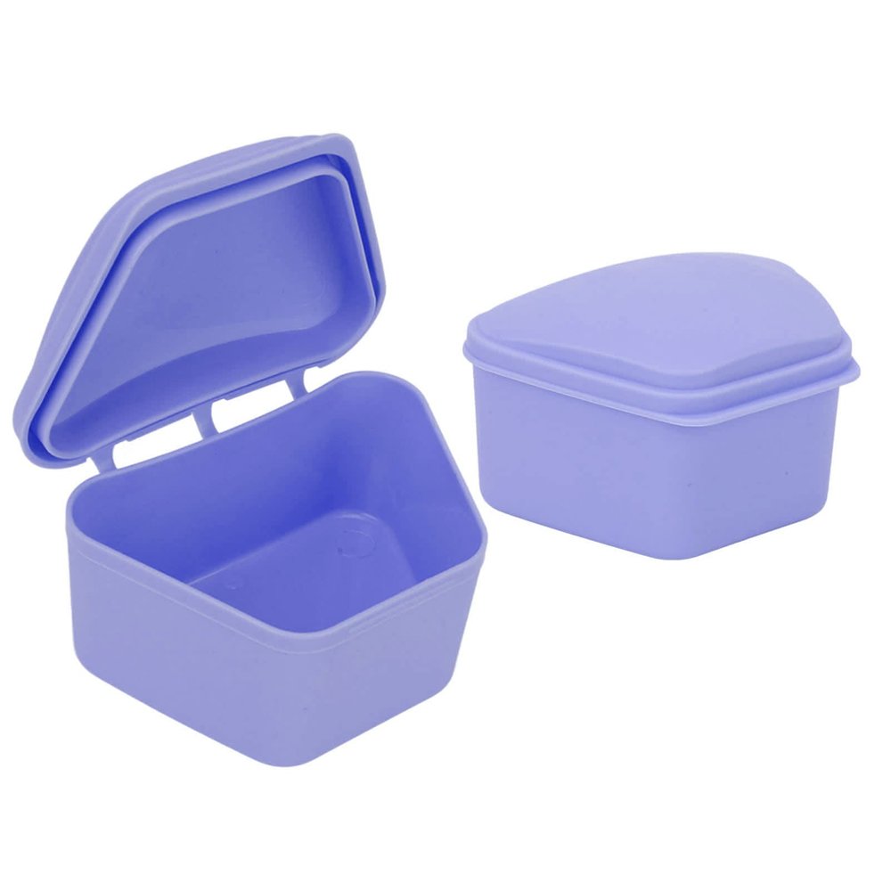 Trapezoid Retainer Case, 3 Pack Mouth Guard Cases, Retainer Case Denture Box Denture Storage Boxes, Travel Portable Box for Home Office Purple