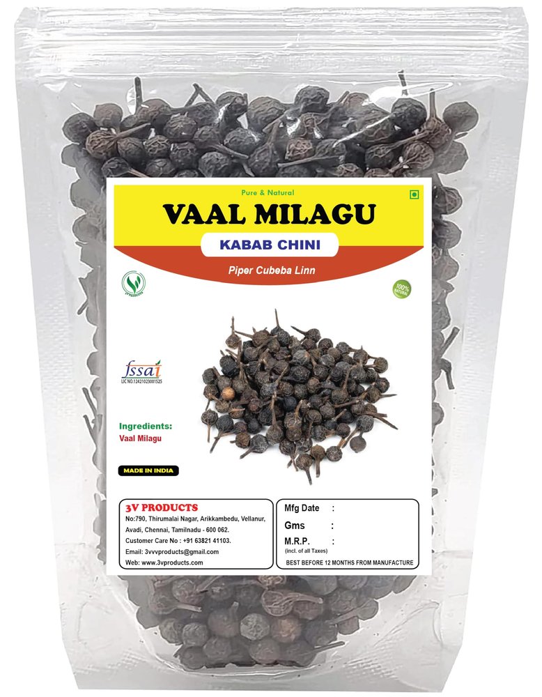 3V PRODUCTS Vaal Milagu Black Pepper 1Kg|Kabab Chini|Piper Cubeba Linn|Shital Chini|Cubeb Berries