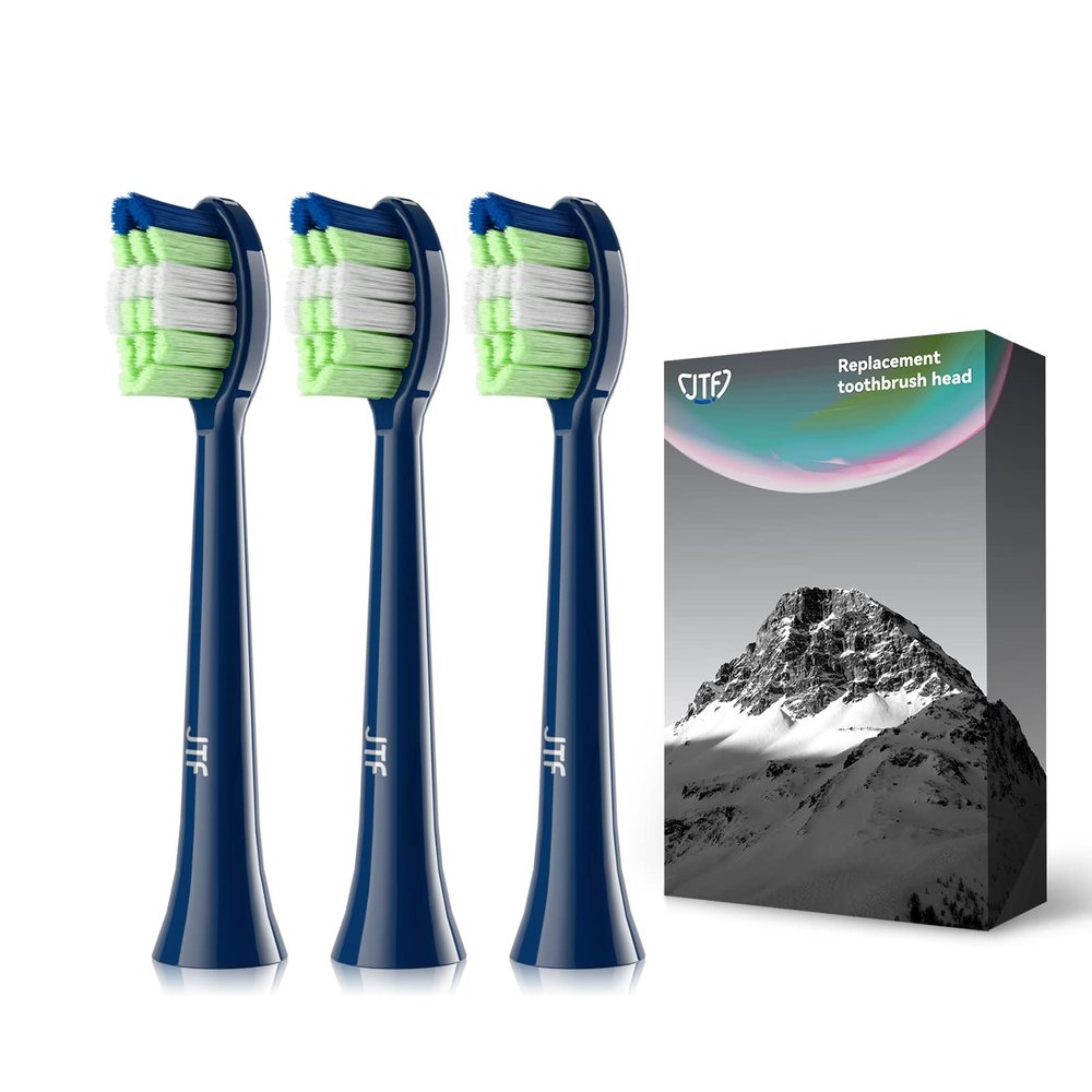 JTF Electric Toothbrush Replacement Brush Heads Compatible with P200 Sonic Toothbrush, Medium Soft Bristles (3 Pack-Blue)