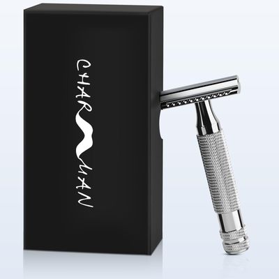 CHARMMAN Classic 3-piece Double Edge Safety Shaving Razor, 1 Razor + 10 pcs Super Stainless Blades + Travel Cover + Luxurious Packaging, 124.0 grams