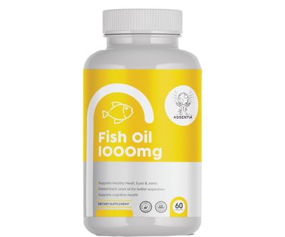 ASSENTIA Fish Oil Capsules with 1000mg Omega 3 One Capsule Per Serving | Omega 3 Fish Oil liquid softgel Capsules for Men and women | 330 mg EPA, 220 mg DHA 60 Soft Gels (Pack of 1)