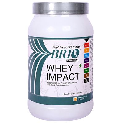 BRIO NUTRITION - Whey Impact Protein Powder - 20g Protein, 8.6g EAA, 4.1g BCAA, 3.1g Glutamine - Per Serving [1kg jar - Mango Shake Flavour]