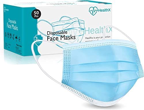 HealthX - Non Woven Melt Blown Fabric Disposable 3 Layer Surgical Mask (Blue, Pack of 200)