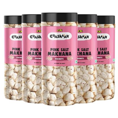 Chaskaah Himalayan Pink Salt Makhana, 350g (Pack of 5) (Foxnuts, Phool Makhana)| Vegan | Gluten Free| Dry Roasted| Jain| MSG Free| Low Cholestrol| Rich in Calcium