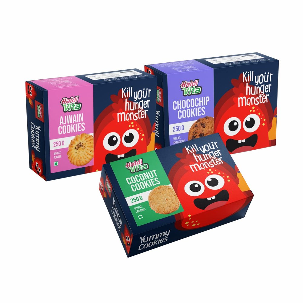 HaldiVita Biscuits Combo pack| Cookies Gift Packs Ajwain, Coconut & Choco chip cookies | Multi Pack of 3 x 250g each | Festive combo