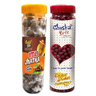 Chaska Bite |Candies|Khatti Meethi|Chatpati Goli|250 gm Imli Jhatka|Gatagat Candy Sour and Tangy Candies|Dry Amchoor|Tamarind||200 gm Each Assorted sweet candy pack II Sweet & Chatpata Candy best for kids and all age.