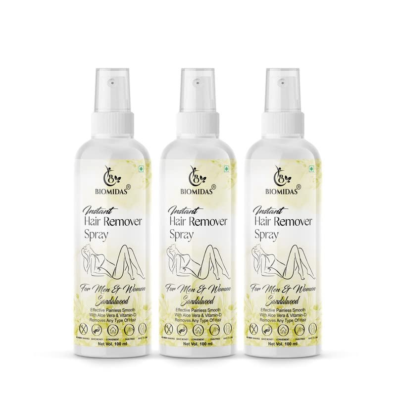 Biomidas Hair Removal Spray (Sandalwood Fragrance) Painless Body Hair Removal spray For Chest, Back, Legs & Under Arms 100ml (Pack Of 3)