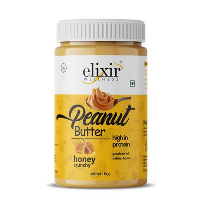Elixir Wellness Natural Honey Peanut Butter | Crunchy | 1KG