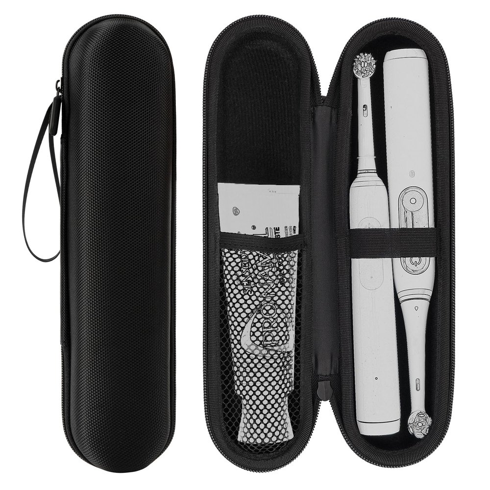 Linkidea Electric Toothbrush and Toothpaste Travel Case with Pocket, Hard Shell Powered Brush Protective Storage Bag, Compatible with Oral-B iO Series, Smart 1500, Philips Sonicare, Black, Hard