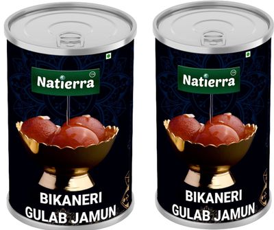Natierra Bikaneri Gulab Jamun | Rasdaar Brown Balls | Diwali/Rakshabandhan Sweet | 8pcs | Can 400 gx2
