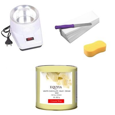 EQUVIA Big Saving Wax Heater Whole body Hair Removal Milky White Cream Wax 400 g. Spatula Knife wax heater kit Wax Heater Combo for Women