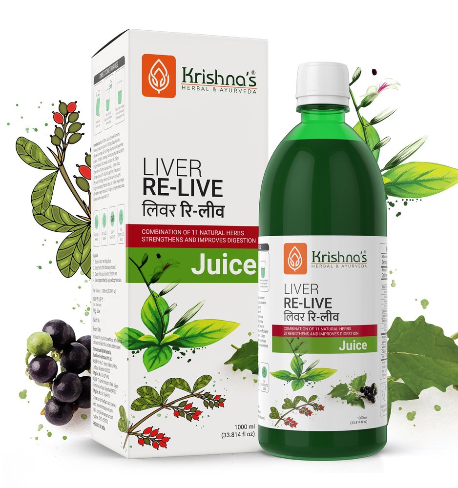 KRISHNA'S HERBAL & AYURVEDA Liver Re-Live Juice 1000 ml | Healthy Liver | Strengthens the digestive system | Goodness of 11 powerful herbs like Makoy, Harshringar, Daru Haridra | Sugar free Juice