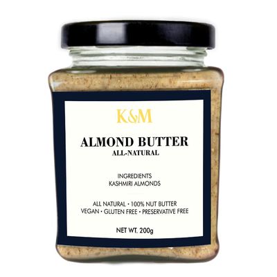 Kanz & Muhul Natural Almond Butter (All Natural Almond Butter)| With No Added Sugar | Rich in Vitamin E & B3 | Gluten Free & Preservative Free | 200 Grams