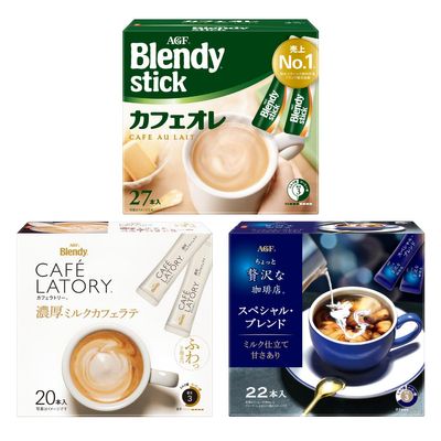 AGF Blendy Stick Cafe Latory A Slightly Luxurious Coffee Shop Cafe au Lait Cafe Latte 3 Types Tasting Set | Made in Japan | Japanese Coffee