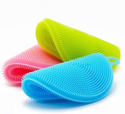 Avenn Latest 2022 Silicone Washing Sponge Antil Silicone Dish Scrubber Fruit and Vegetable Washing Brush Round Scrubber Pad/Scrubs & Sponges Multipurpose (Multicolor) (3)