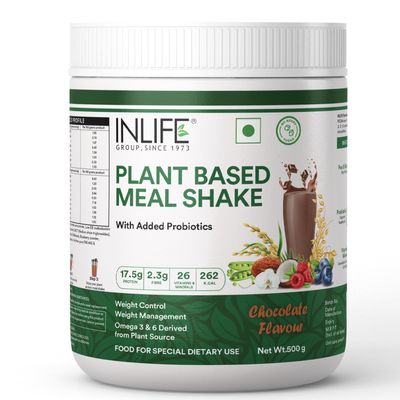 INLIFE Plant Based Meal Replacement Shake | Plant Protein Powder (17.5 Protein) No added Sugar, Lactose Free | Added Probiotics, 500g (Chocolate)