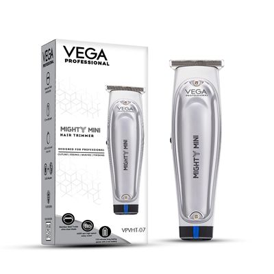 VEGA PROFESSIONAL Men Mighty Mini Hair Trimmer With Stainless Steel T-Wide Ultra Close Blade, 6500 Rpm Motor, 120 Mins Runtime, 90 Min Charging Time, Cord & Cordless Use For Salon, (Vpvht-07)