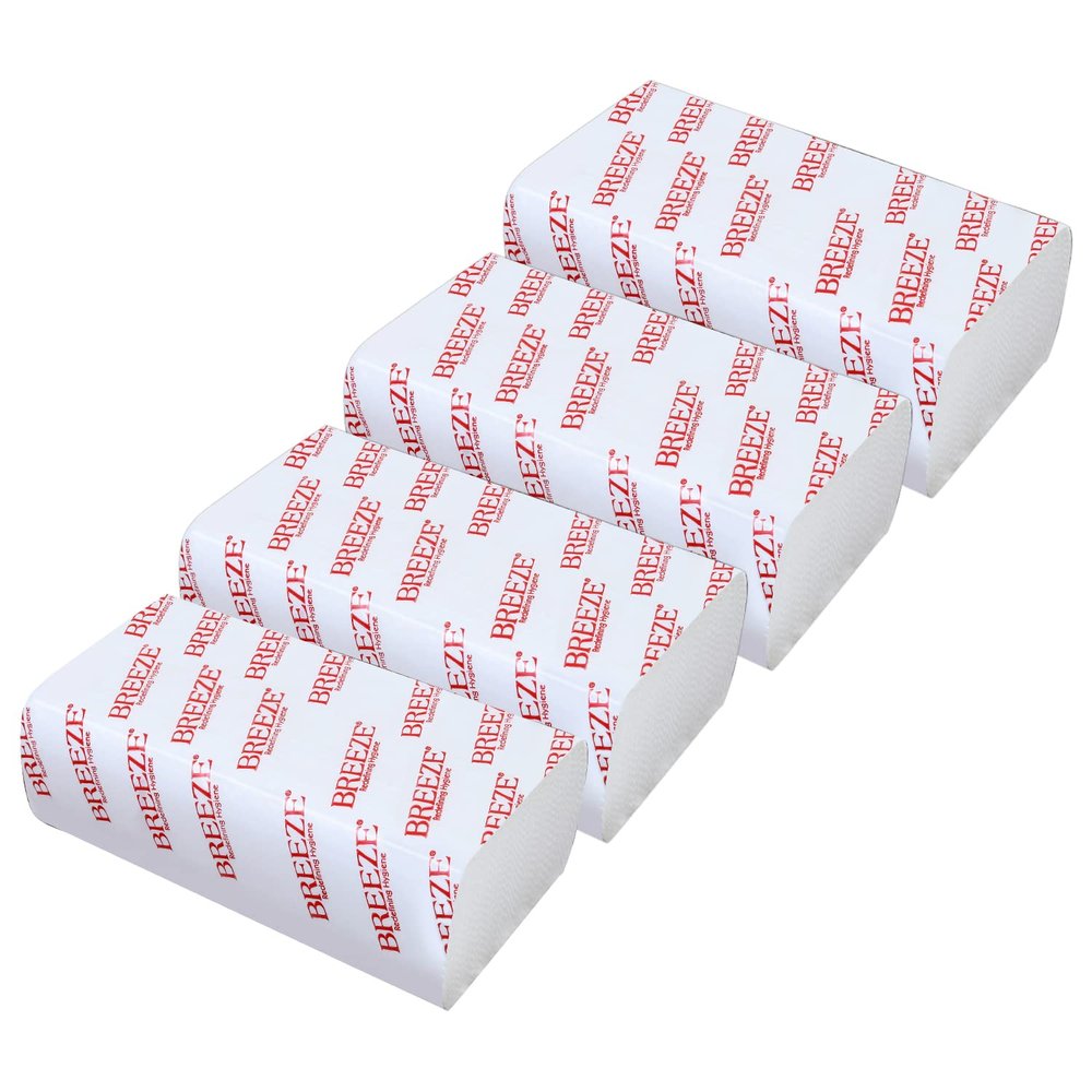 BREEZE BRE011 MultiFold Tissue Paper Extra Soft & Highly Absorbent Napkin for Kitchen Office & Home Use (Pack of 4, 520 Sheets, Rectangular Box)
