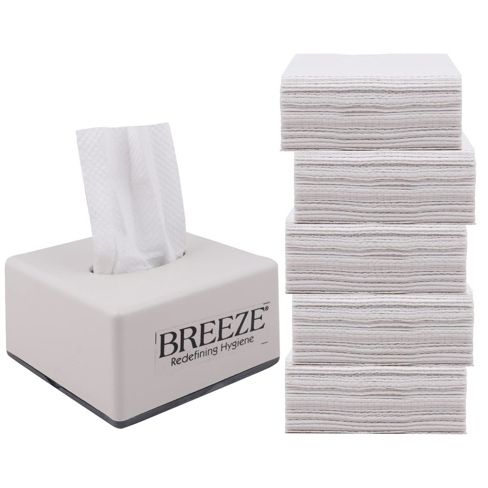 BREEZE BRE037 2Ply Facial Tissue Soft Wipe & Disposable For Kitchen, Cars, Office & Home Use (5 Refills, 300 Pieces, Rectangular Box)