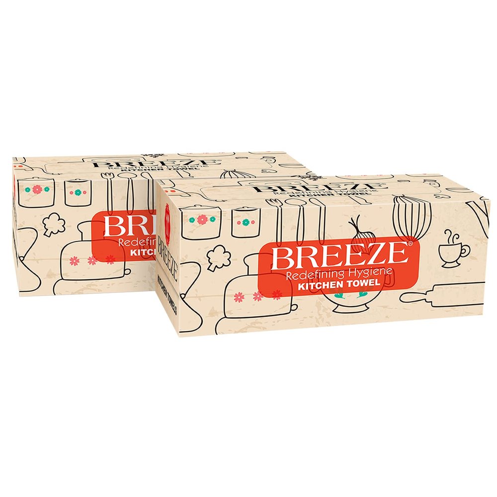 BREEZE BRE035 Kitchen Towel Extra Multipurpose Use Tissue Paper Made of Natural Fibers Soft & Highly Absorbent (Pack of 2, White, Rectangular box)