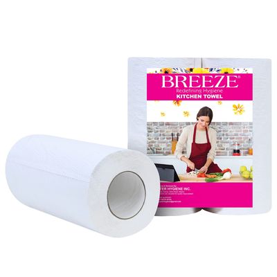 BREEZE BRE027 4 Ply Kitchen Tissue Paper Roll Multipurpose Use Towel Made of Natural Fibers Highly Absorbent & Extra Soft (Pack of 2, 75 Pulls Per Roll)