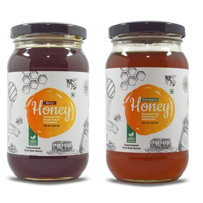 Goldwyn Honey: Berry & Eucalyptus | 100% Pure & Natural | Organic Honey | Unprocessed Unfiltered Unpasteurized | Single Origin No Additives - Ethically Sourced (Combo Pack 2 x 500 Gm)