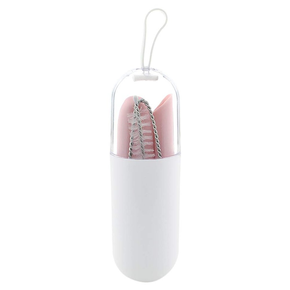 Collapsible Silicone Straw Reusable Folding Drinking Straw Pink Straight_A
