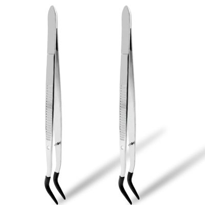 BLMHTWO 2 Pieces Rubber Tipped Tweezers, Bent Tip Tweezers Lash Tweezers for Eyelash Extensions Rubber Curved Tweezers Stainless Steel for Craft Industry Jewelry Lab
