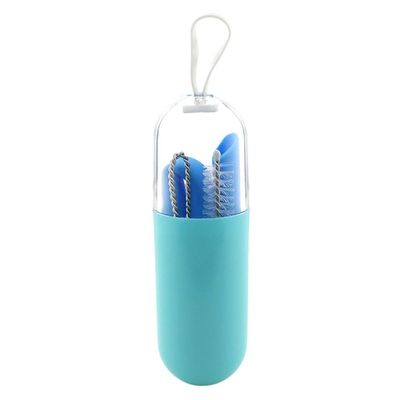 Collapsible Silicone Straw Reusable Folding Drinking Straw Blue Bendy_B