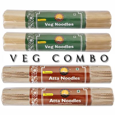 GRAIN SHAKTI Premuim Veg Noodles & Premuim Atta Noodles | No Preservatives | 100% Healthy Maida | Serves 4-5 | Veg 350g x 2 Pack | Atta 350g x 2 Pack | Instant Noodles |