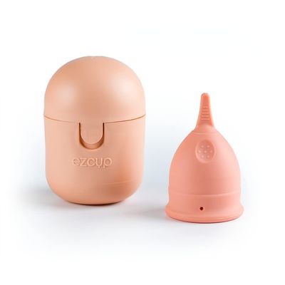 Ezcup Reusable Menstrual Cup for Women with an easy-to-use Portable Sterilising Container, 100% Medical Grade Silicone, FDA Approved, Up to 8-10 Hours use (REGULAR),Pink, Pack of 1